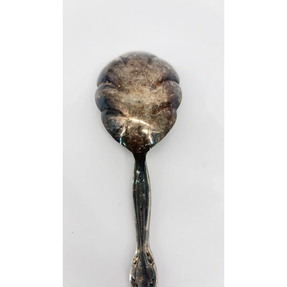 International Silverplate Shell Casserole Serving Spoon 9 Inch Ornate Floral